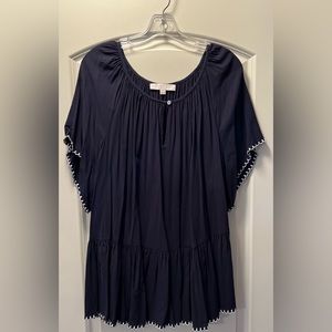 Loft short sleeve with peplum white stitch detail on sleeves and hem. Size 20